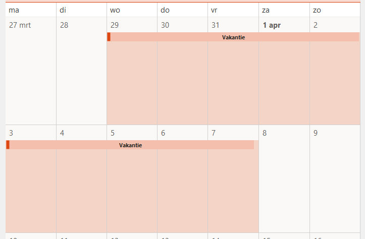 Verlofregistratie agenda